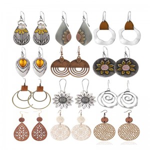 Hongde Boho Vintage Geometriset Pyöreät Korvakorut Puiset Nahkakorvakorut Etniseen tyyliin Vintage Auringonkukkakorvakorut Joulukorvakorutnaisille