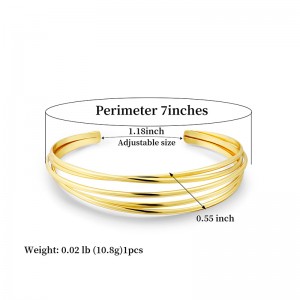 Hongde Classic yksinkertainen multi-kerros hopeaa-kullattu avoin rannekoru