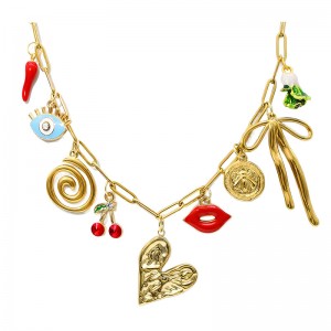 Hongde 18K paperiliitin kultainen ketju kaulakoru käsintehty tee-se-itse Sun Moon Star riipus hurmaava kaulakoru Western Ocean Seaside Beach kultainen charmi kaulakorunaisille